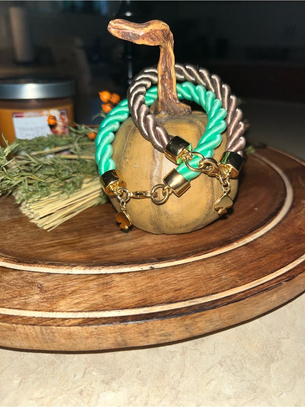 ♠️ Kate Spade Rope Bracelets in Green and Taupe with Gold Accents